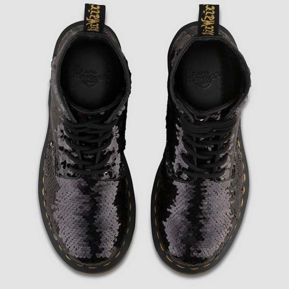 DR. MARTENS 1460 Pascal Sequin Black Silver Boots - Picture 6 of 16